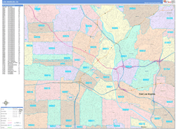 Los Angeles Wall Map Color Cast Style 2024
